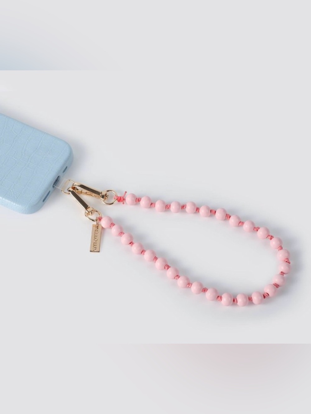NIB Pink Beaded Phone Wrist Strap - Gold Hardware